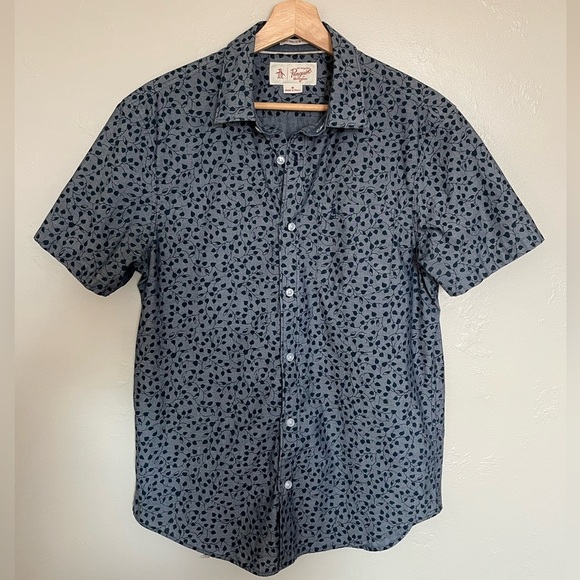 Original Penguin Heritage Slim Fit Button Up Leaf Patterned Top - Picture 2 of 10